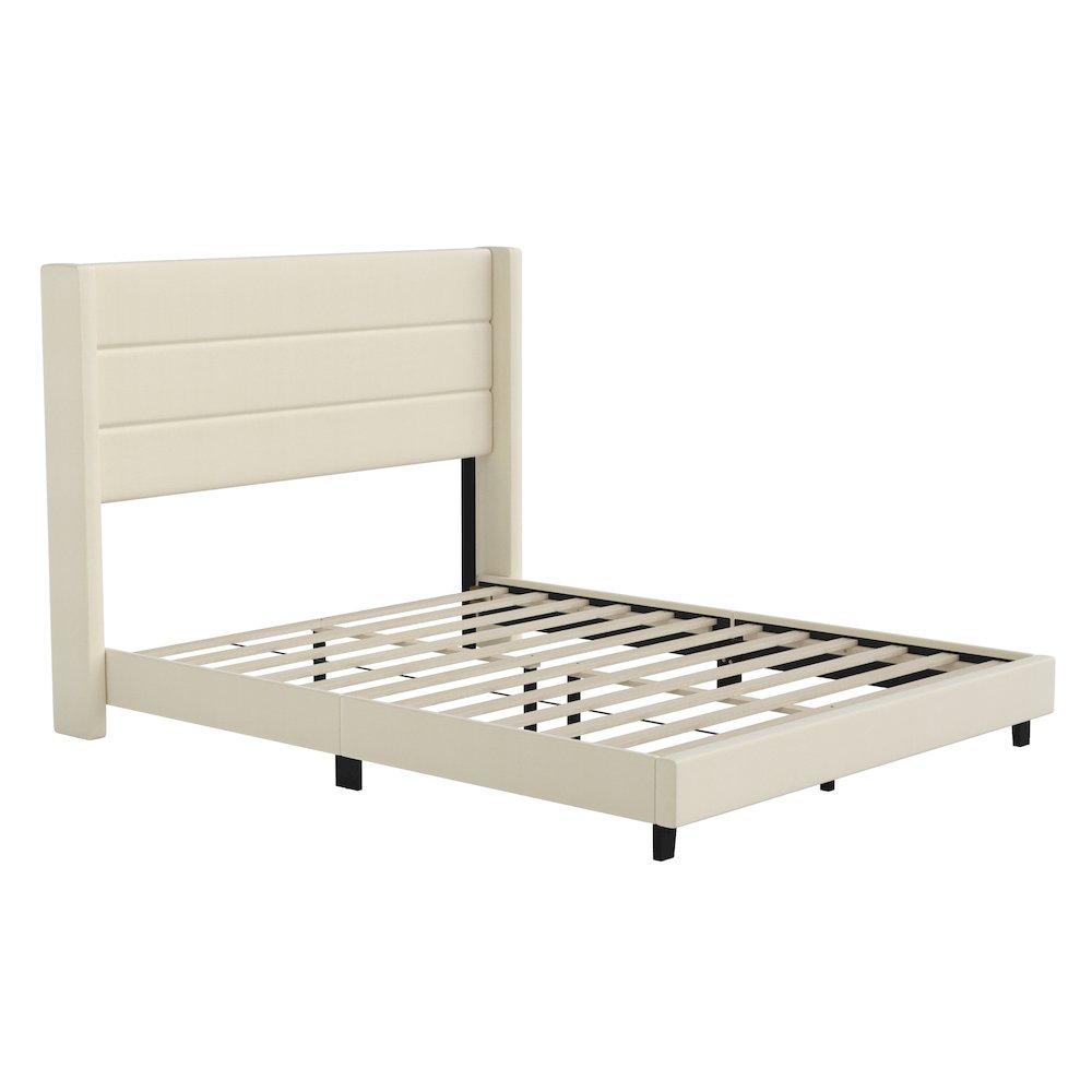 Hollis Queen Upholstered Platform Bed with Wingback Headboard, Beige