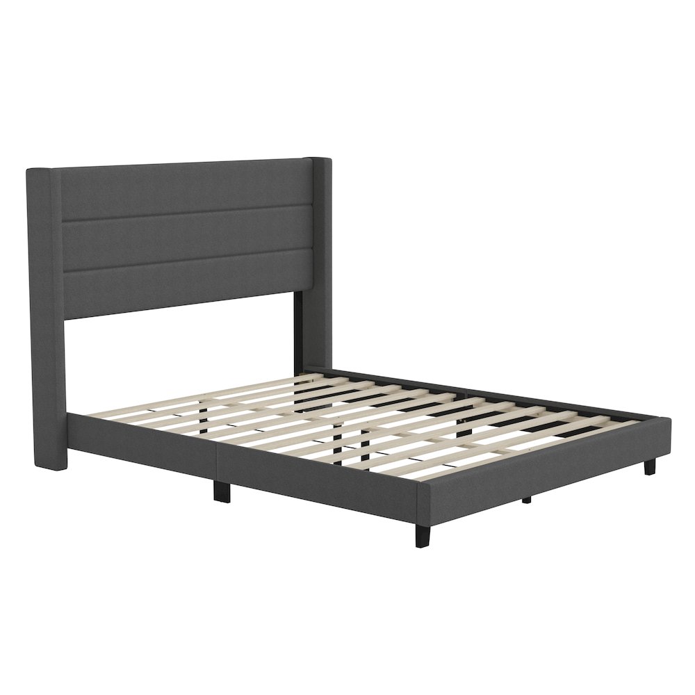 Hollis Queen Upholstered Platform Bed with Wingback Headboard, Grey