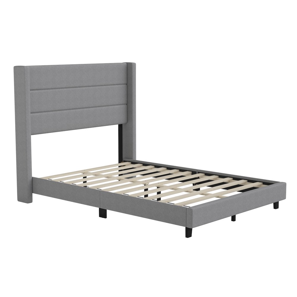 Hollis Full Upholstered Platform Bed with Wingback Headboard, Light Grey