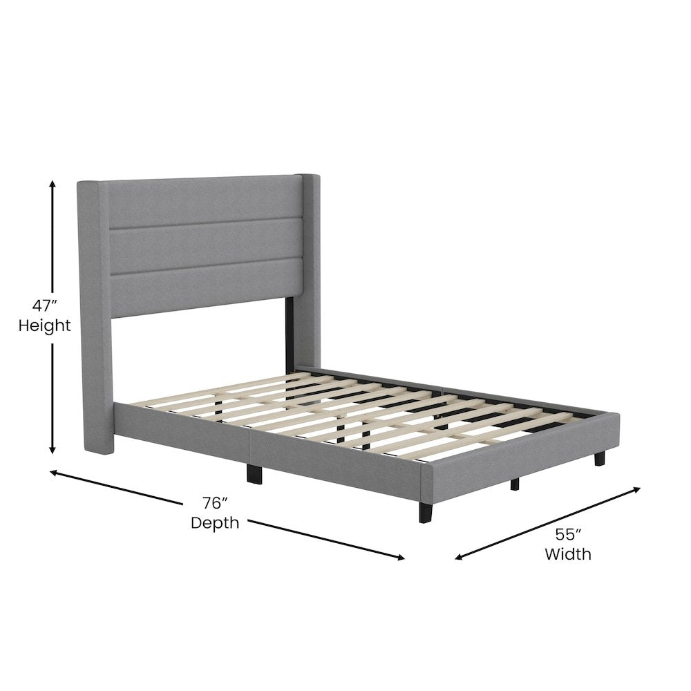 Hollis Full Upholstered Platform Bed with Wingback Headboard, Light Grey