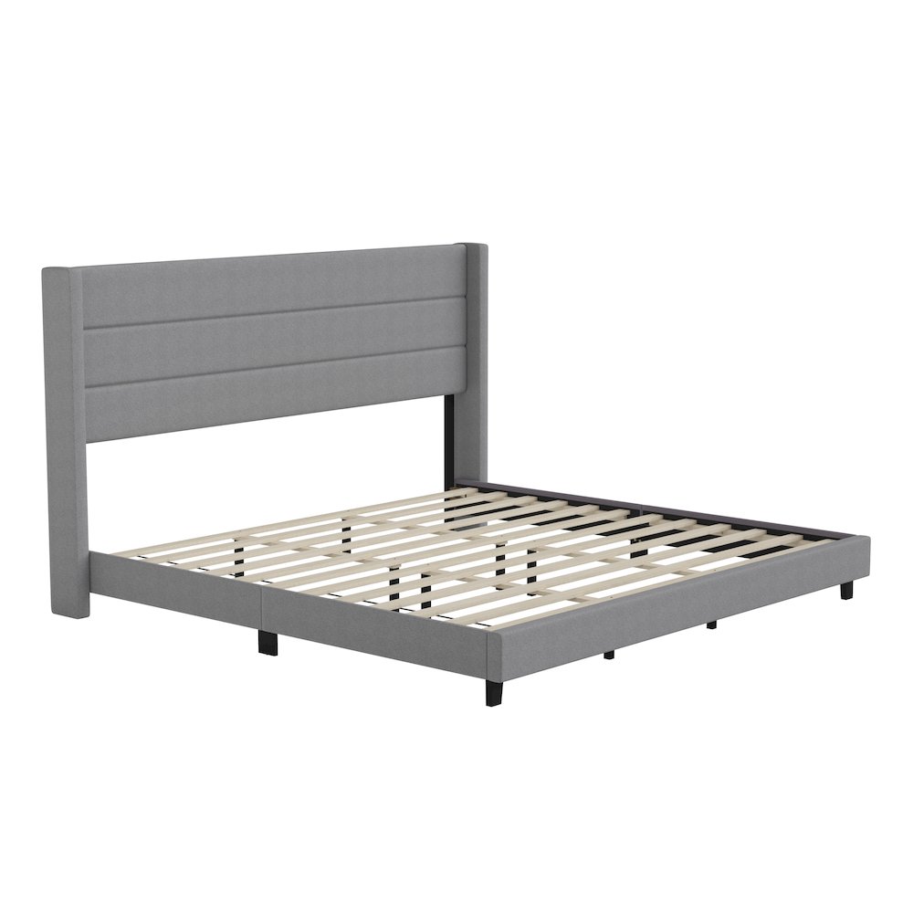 Hollis King Upholstered Platform Bed with Wingback Headboard, Grey
