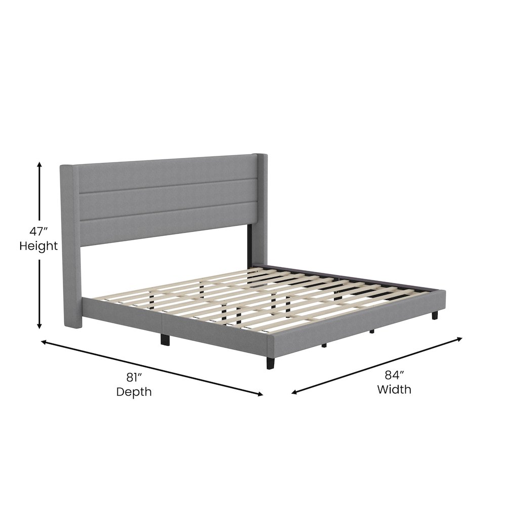 Hollis King Upholstered Platform Bed with Wingback Headboard, Grey
