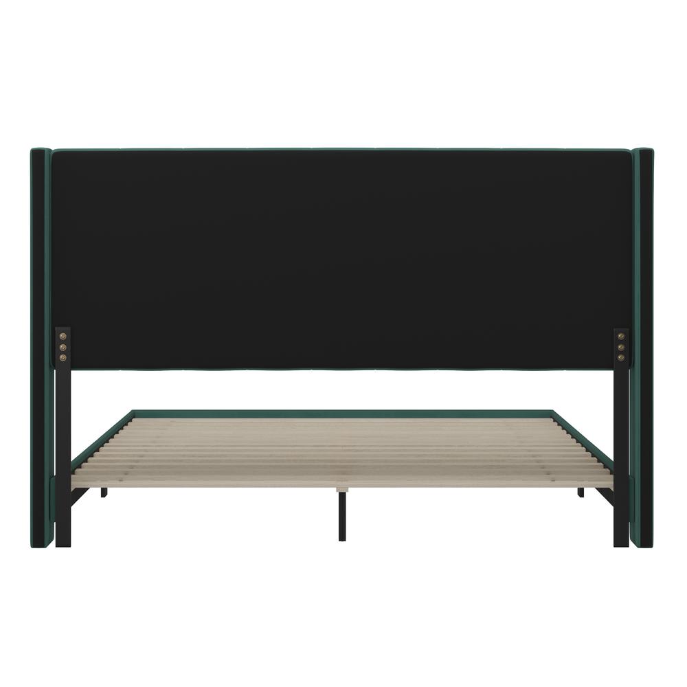 King Upholstered Platform Bed with Vertical Stitched Headboard, Emerald Velvet