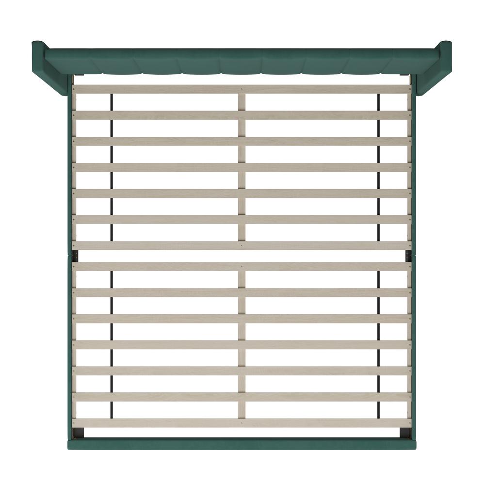 King Upholstered Platform Bed with Vertical Stitched Headboard, Emerald Velvet