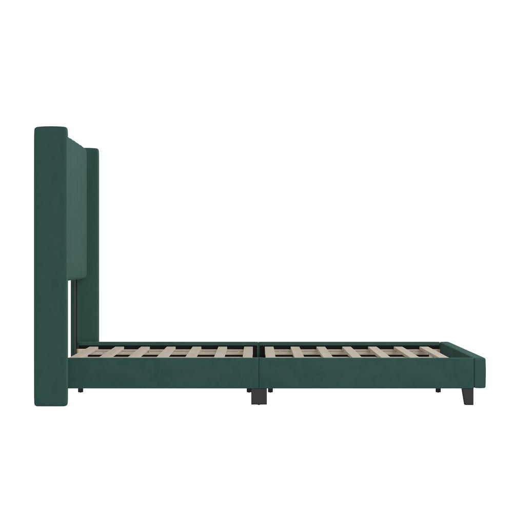 Queen Upholstered Platform Bed with Vertical Stitched Headboard, Emerald Velvet