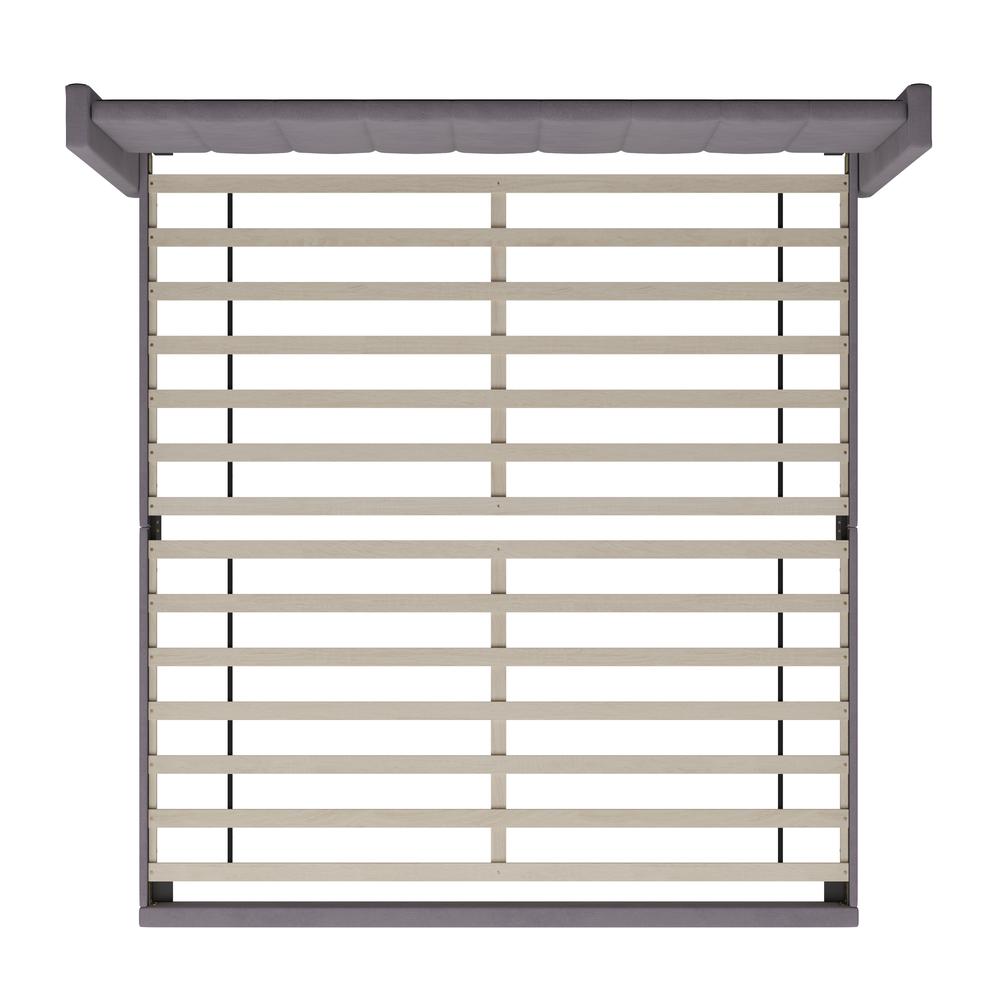 King Upholstered Platform Bed with Vertical Stitched Headboard, Grey Velvet