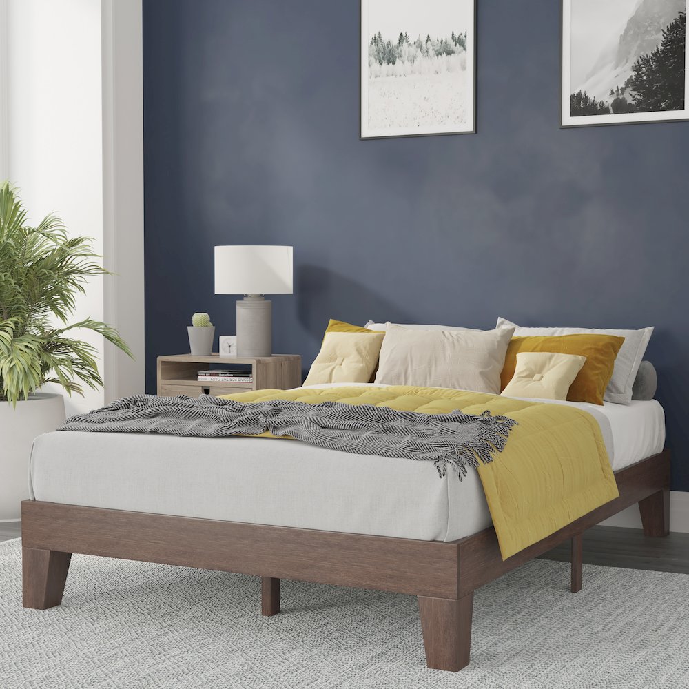 Wood Full Platform Bed with Wooden Support Slats, No Box Spring Required