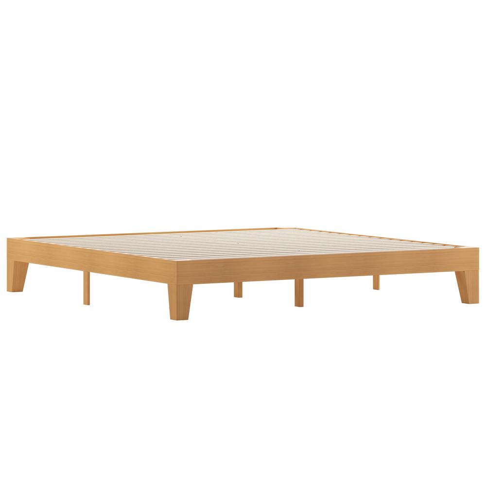 Natural Pine Finish Wood King Platform Bed with Wooden Support Slats