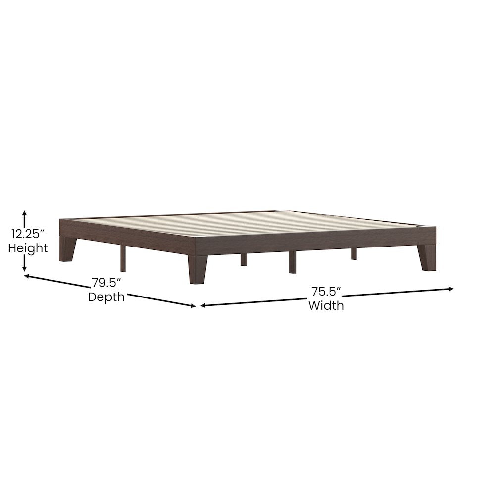 Wood King Platform Bed with Wooden Support Slats, No Box Spring Required
