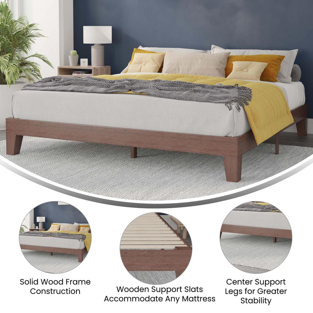 Wood King Platform Bed with Wooden Support Slats, No Box Spring Required