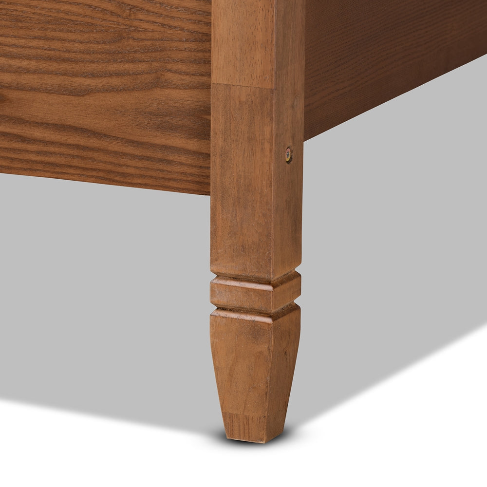 Malia Walnut Brown Finished Wood and Synthetic Rattan Queen Size Canopy Bed