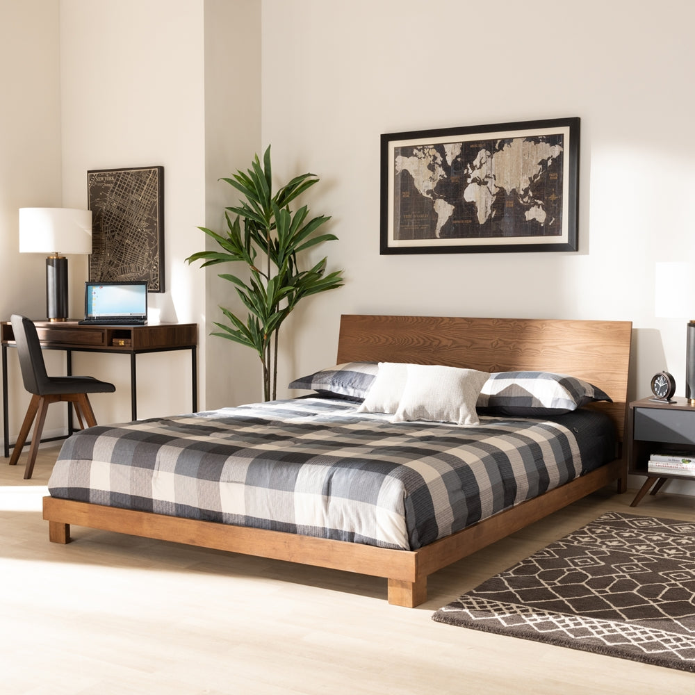 Haines Modern And Contemporary Walnut Brown Finish Wood King Size Bed