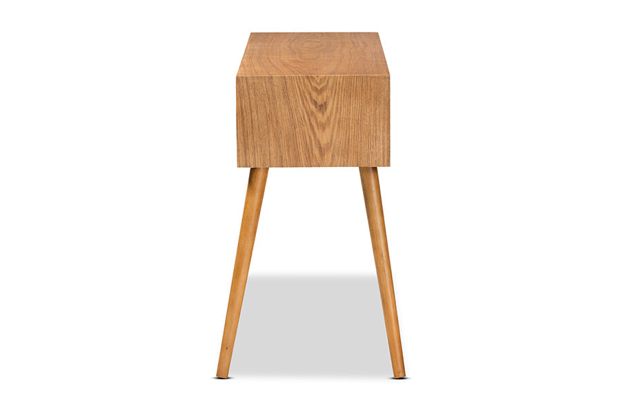 Mae Mid-Century Modern Natural Brown Finished Wood 2-Drawer Console Table