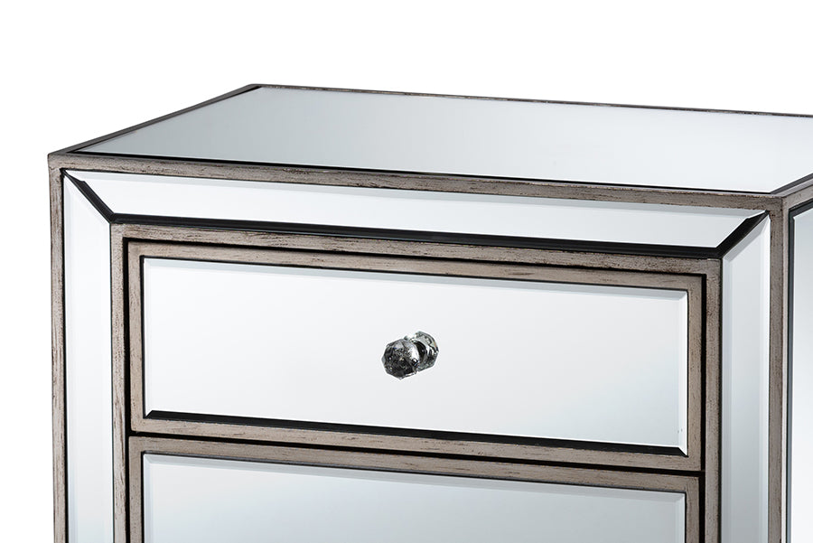 Fadri Contemporary and Mirrored 2-Drawer End Table