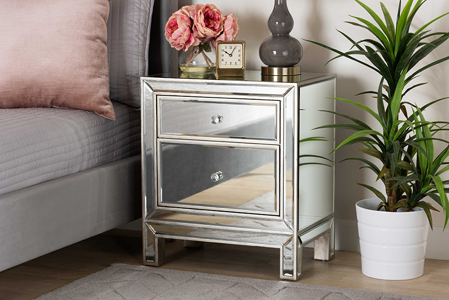 Fadri Contemporary and Mirrored 2-Drawer End Table