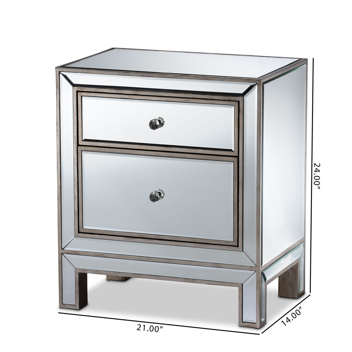 Fadri Contemporary and Mirrored 2-Drawer End Table