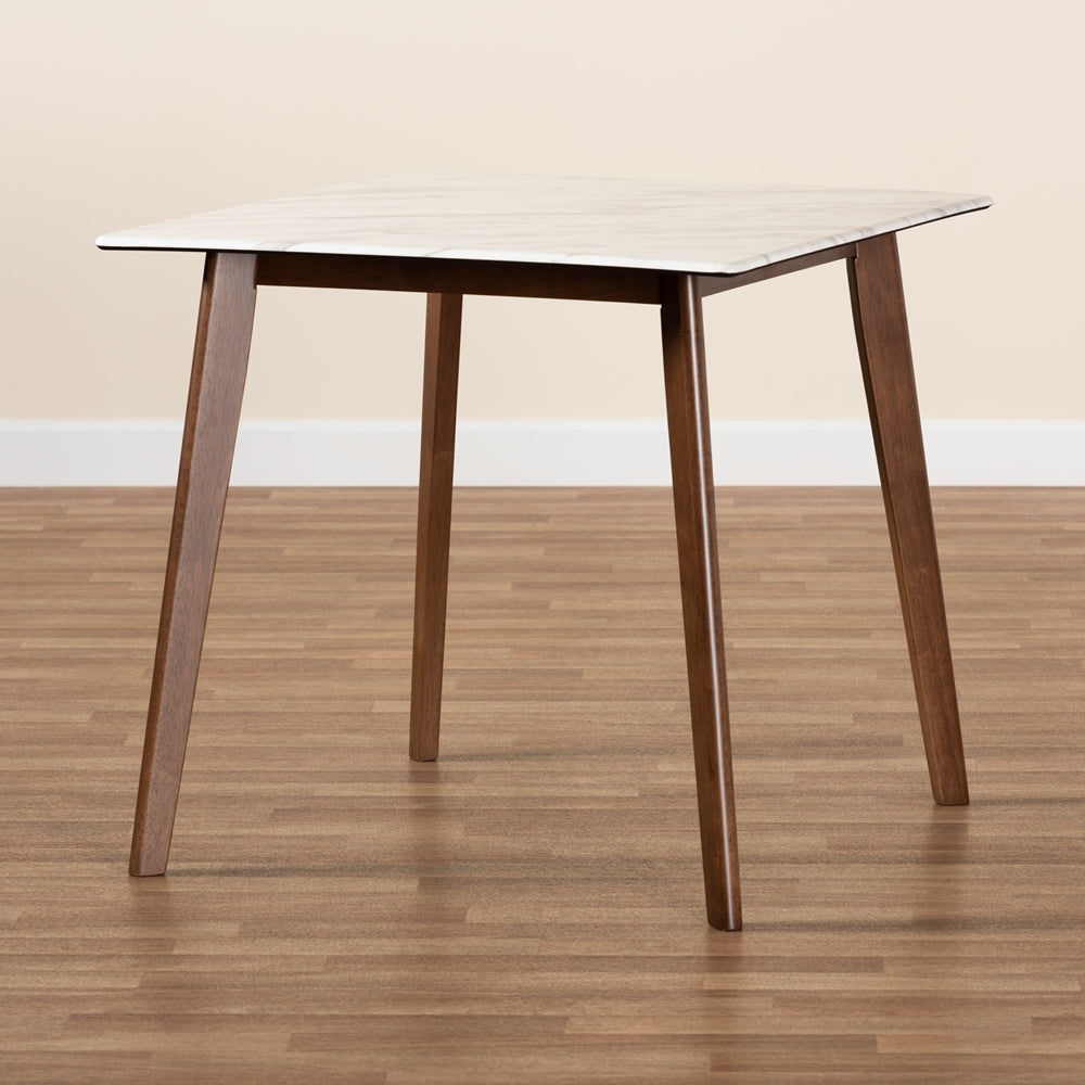 Kaylee Mid-Century Modern Transitional Walnut Brown Finished Wood Dining Table with Faux Marble Tabletop