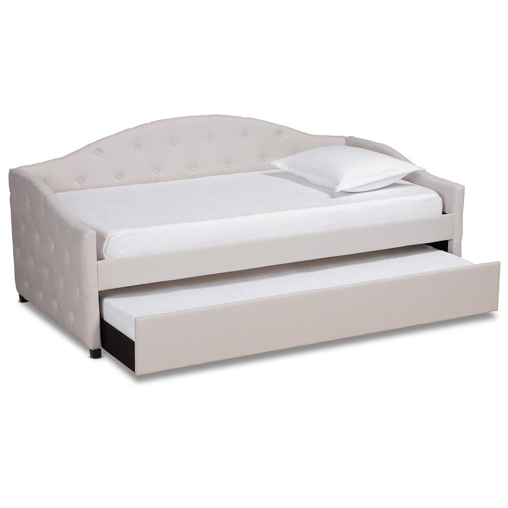 Becker Modern and Contemporary Transitional Beige Fabric Upholstered Twin Size Daybed with Trundle