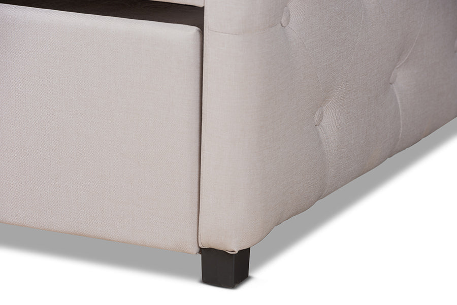 Becker Modern and Contemporary Transitional Beige Fabric Upholstered Twin Size Daybed with Trundle
