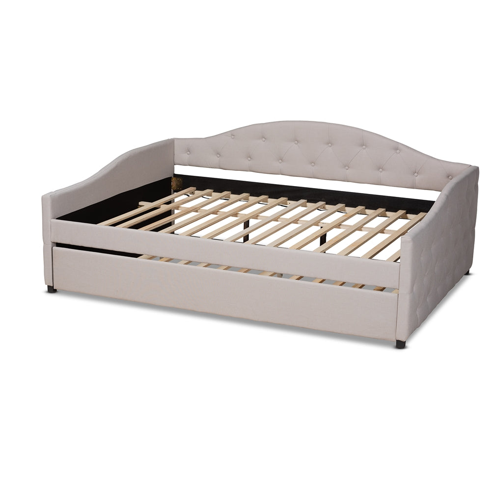 Becker Modern and Contemporary Transitional Beige Fabric Upholstered Queen Size Daybed with Trundle