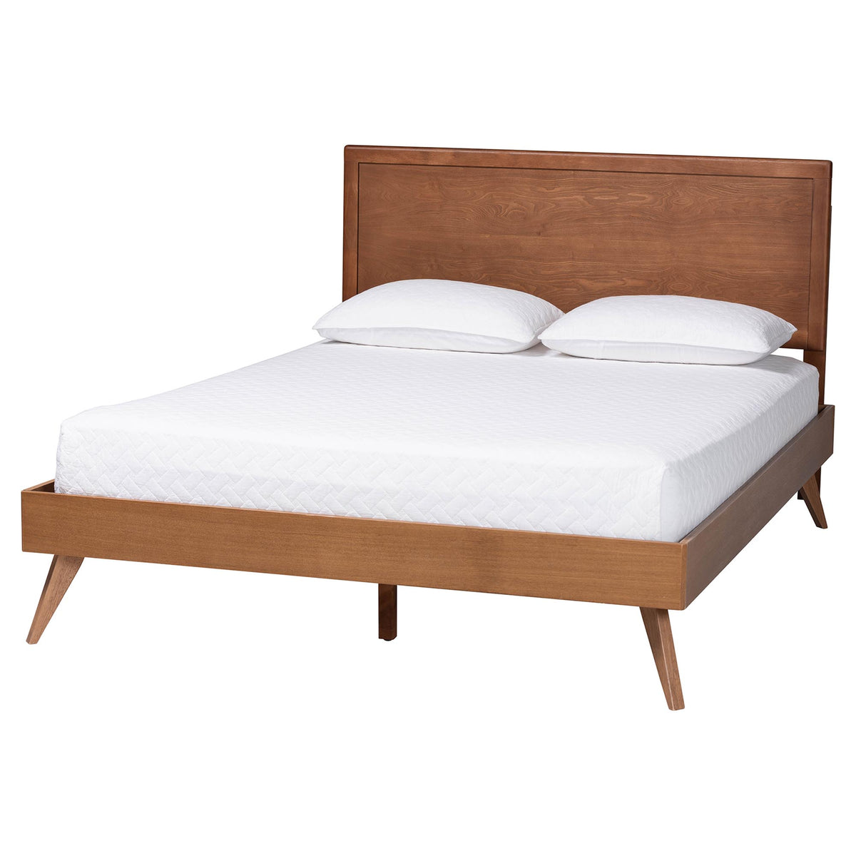 Jiro Platform Bed - Mid-Century Modern Wood Bed Frame with Panel Headboard and Angled Legs for Bedroom or Guest Room, King