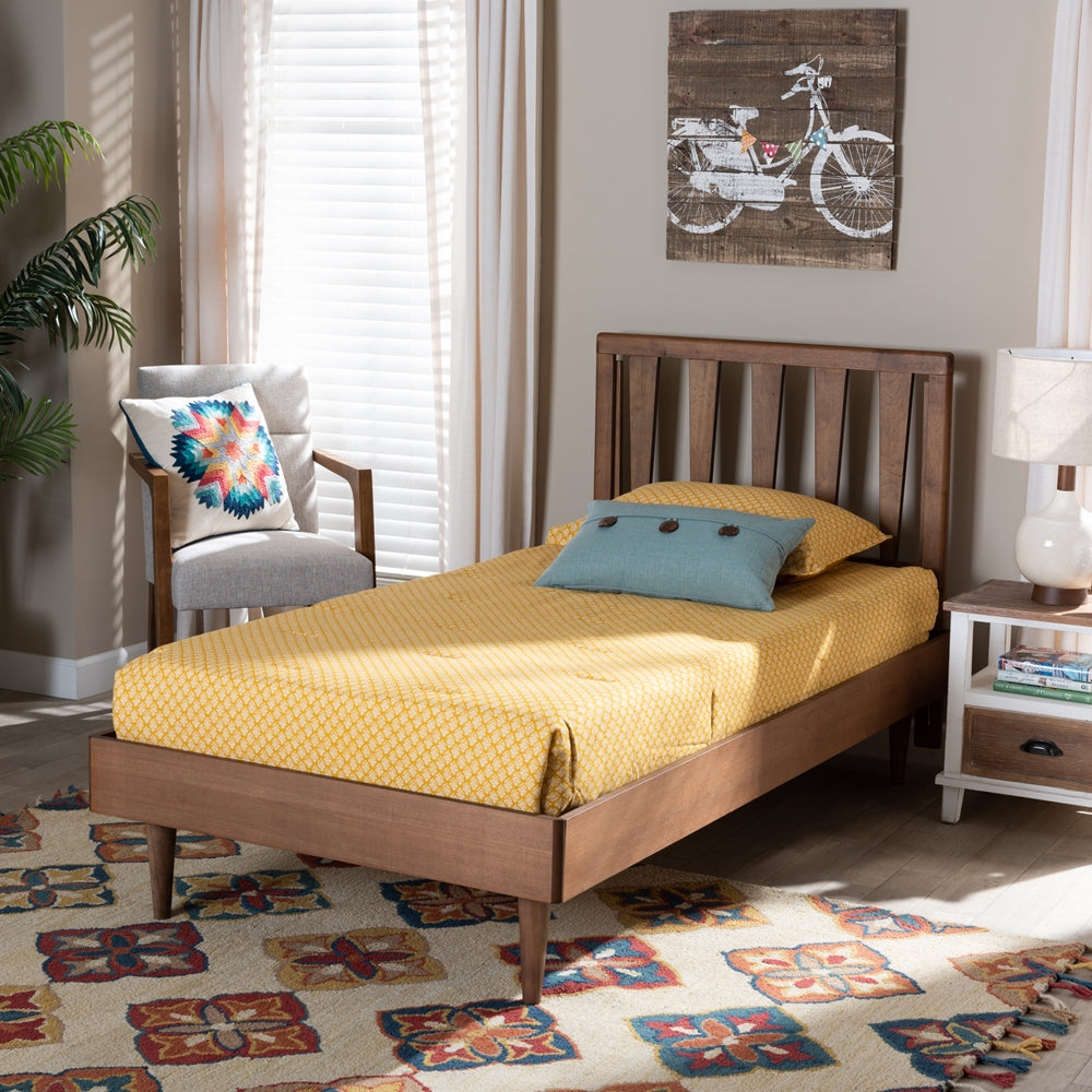 Kuro Walnut Brown Finished Wood Twin Size Platform Bed