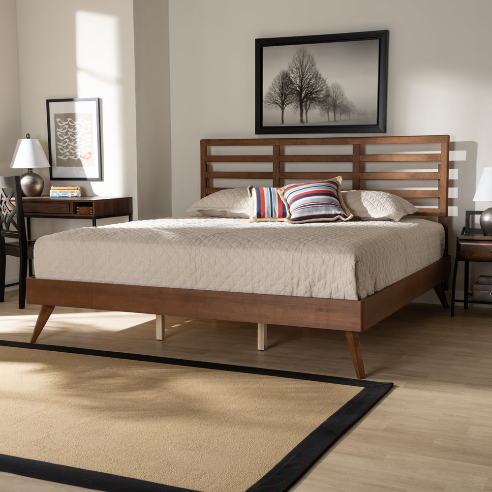 Shiro Mid-Century Modern Ash Walnut Finished Wood King Size Platform Bed