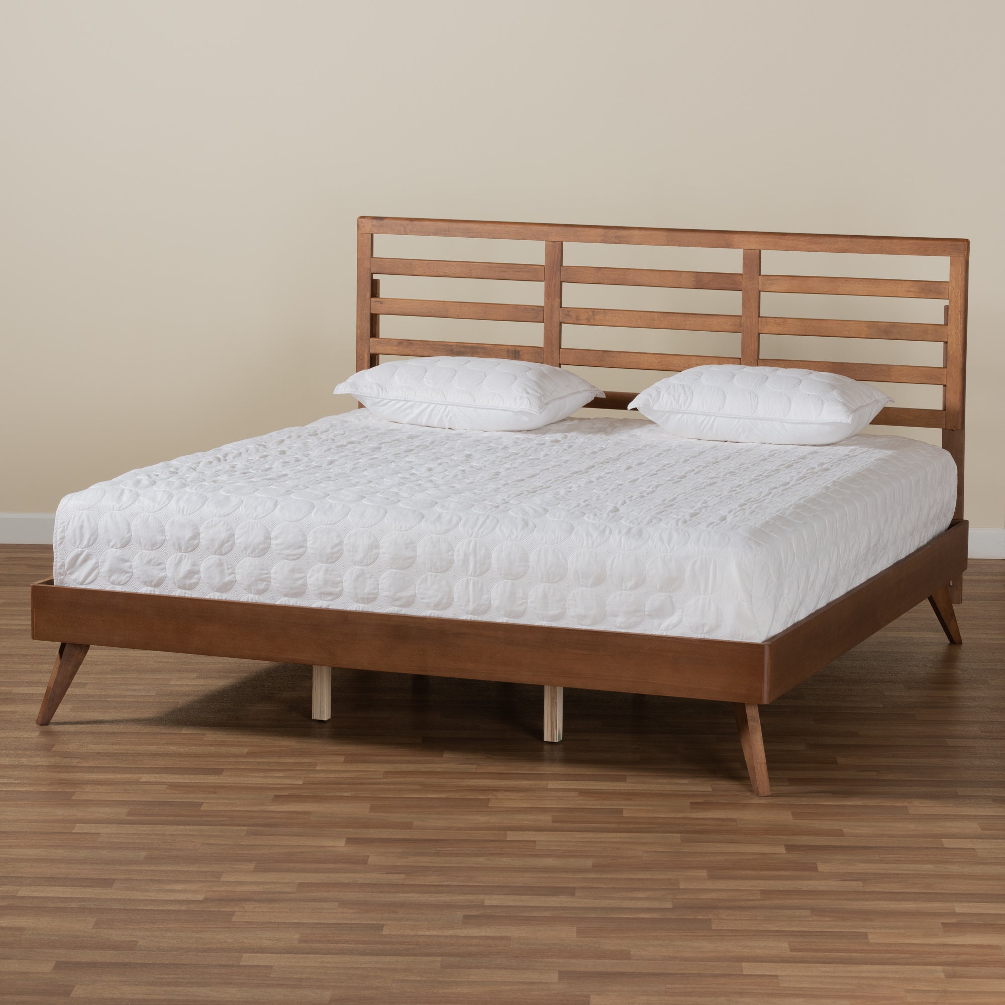 Shiro Mid-Century Modern Ash Walnut Finished Wood King Size Platform Bed