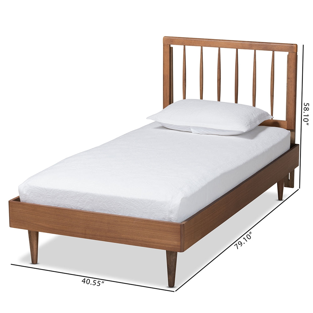 Sora Mid-Century Modern Ash Walnut Finished Wood Twin Size Platform Bed