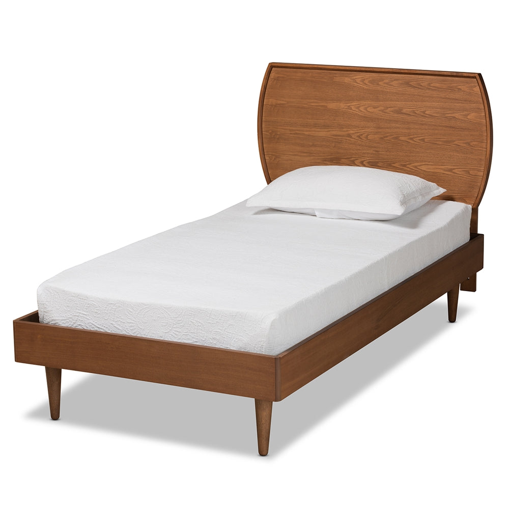 Salazar Twin Size Walnut Brown Platform Bed – Mid-Century Modern Wood Frame with Slat Support