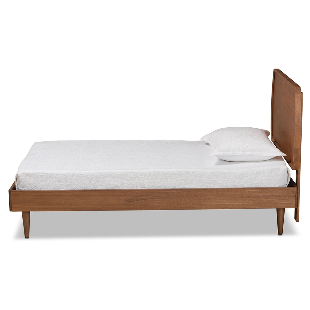 Salazar Twin Size Walnut Brown Platform Bed – Mid-Century Modern Wood Frame with Slat Support