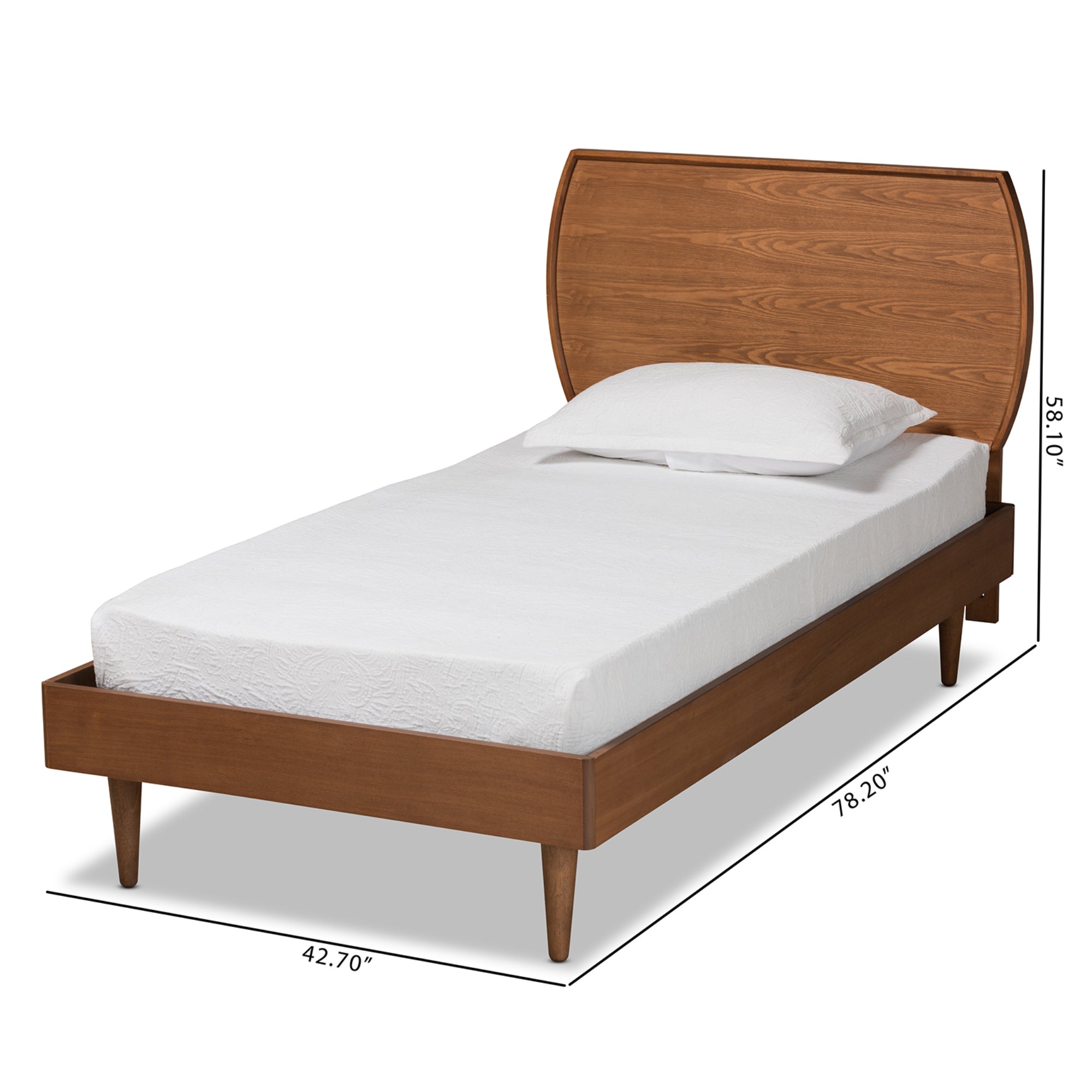 Salazar Twin Size Walnut Brown Platform Bed – Mid-Century Modern Wood Frame with Slat Support