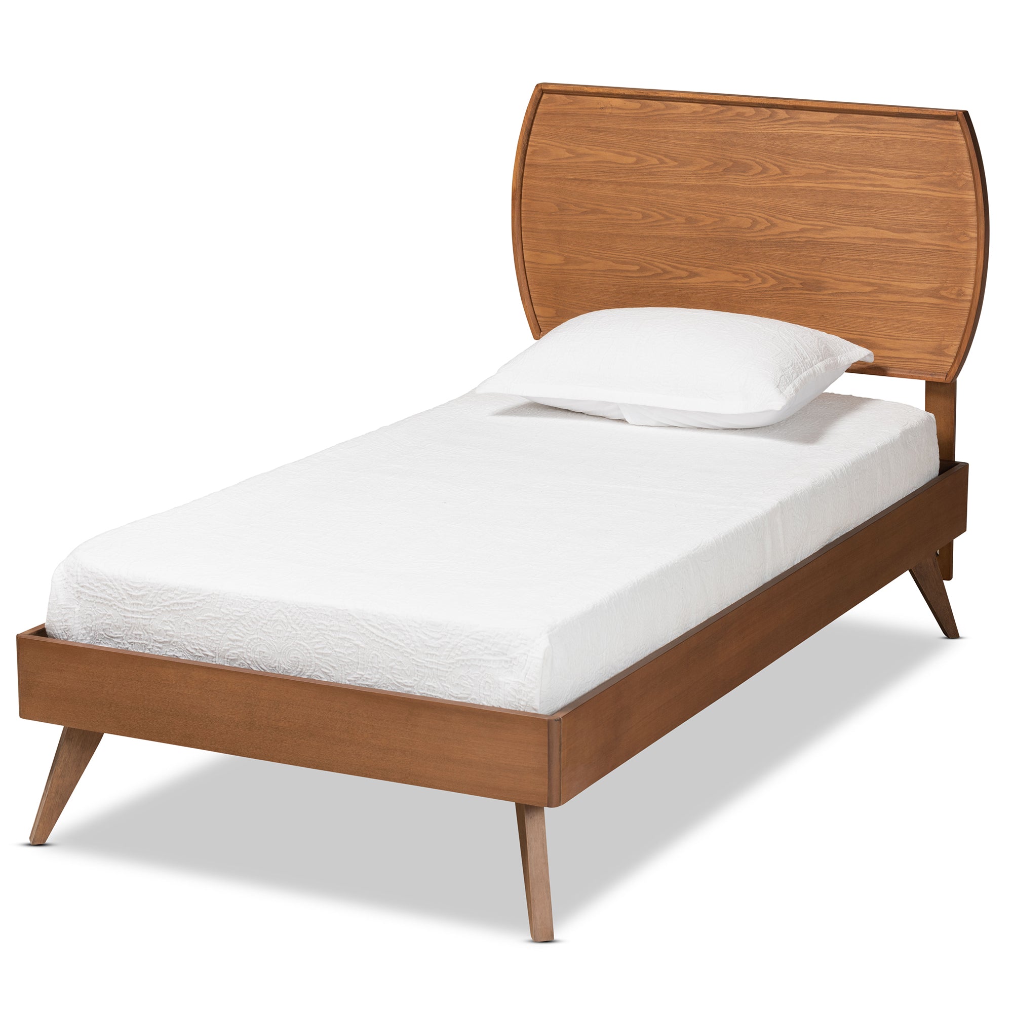 Averi Aimi Twin Platform Bed in Walnut Brown Wood – Mid-Century Modern Design with Slatted Base