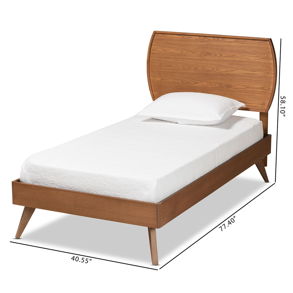 Averi Aimi Twin Platform Bed in Walnut Brown Wood – Mid-Century Modern Design with Slatted Base