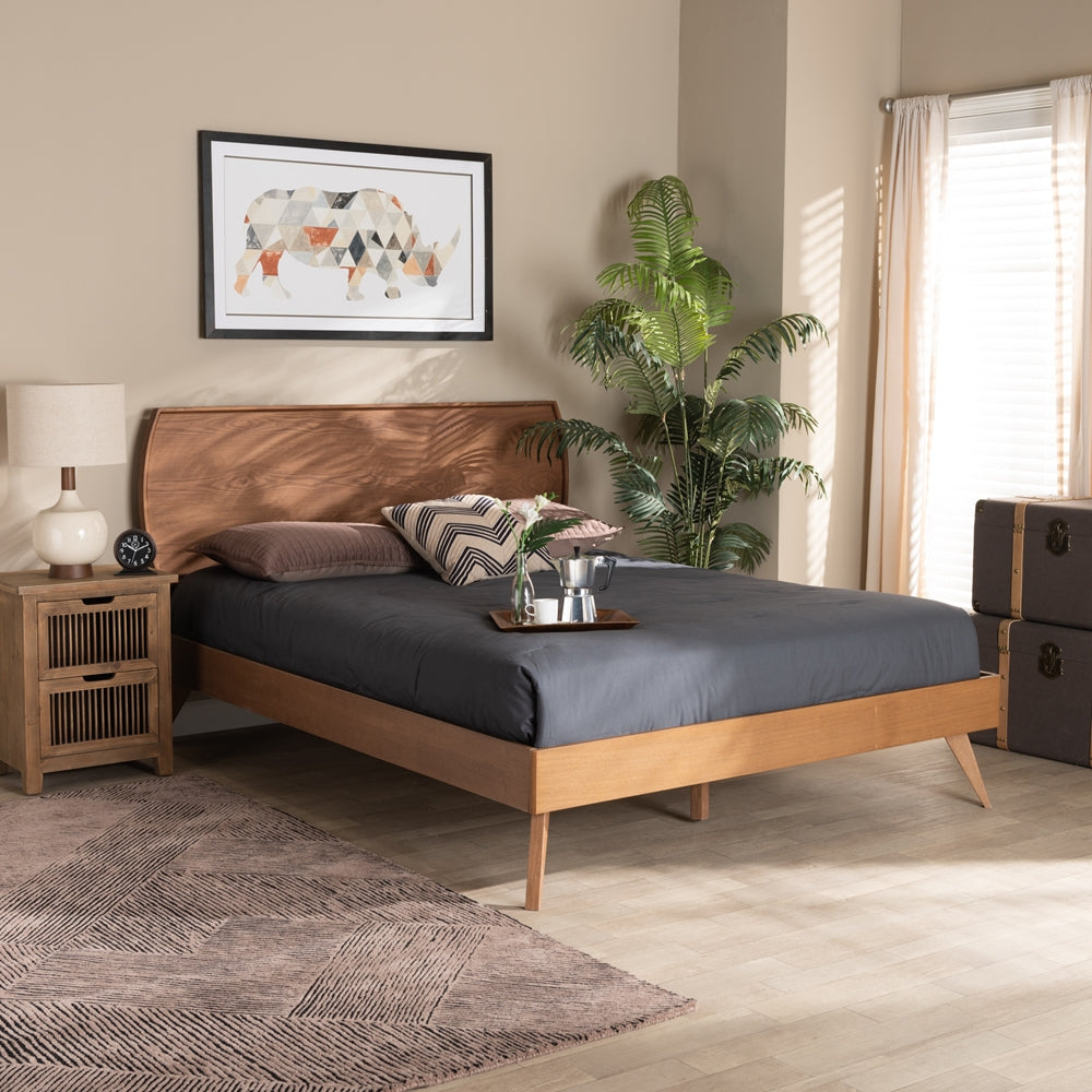 Claude Aimi King Walnut Wood Platform Bed – Mid-Century Modern Low Profile Frame