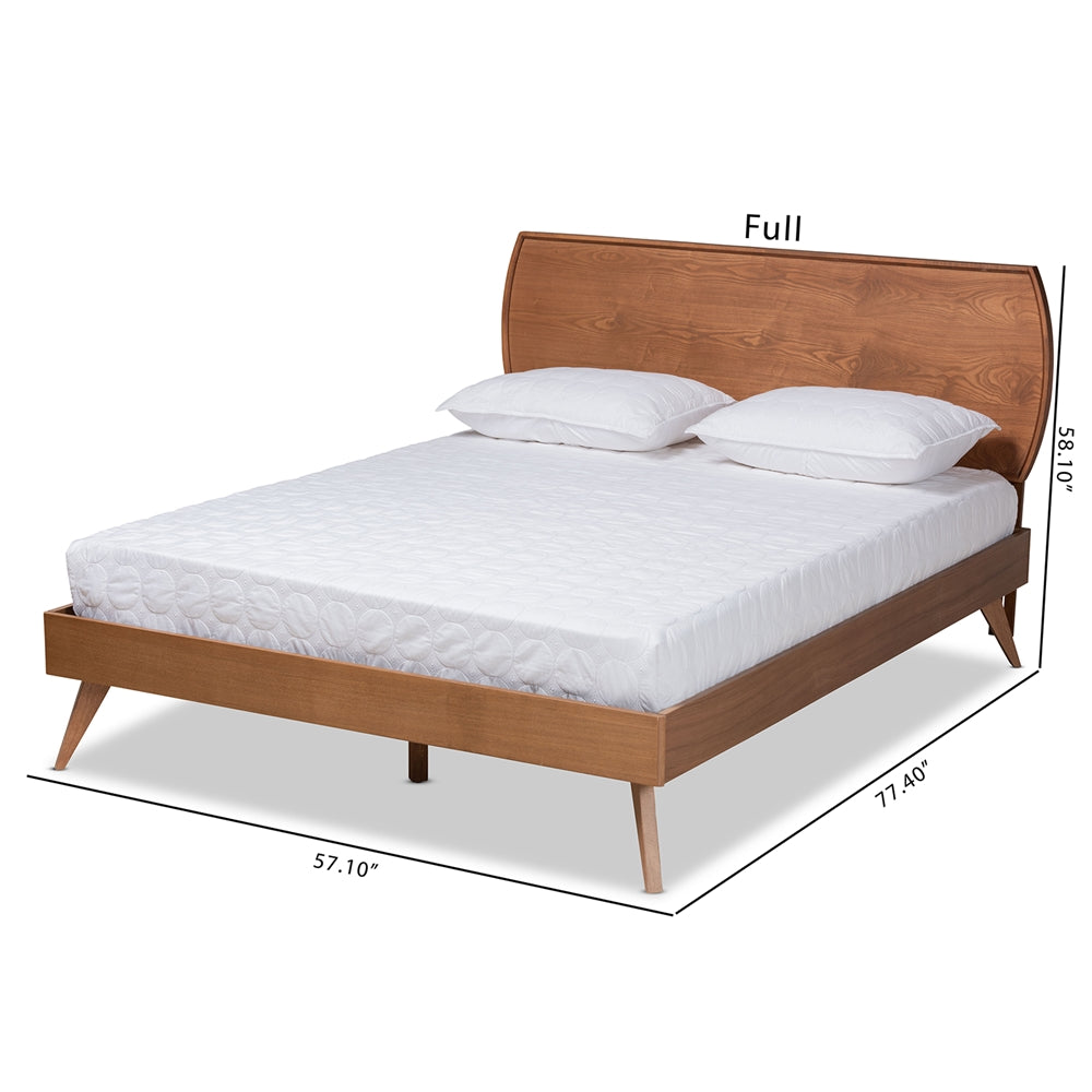Aurelio Aimi Full Walnut Brown Wood Platform Bed – Mid-Century Modern with Slatted Support