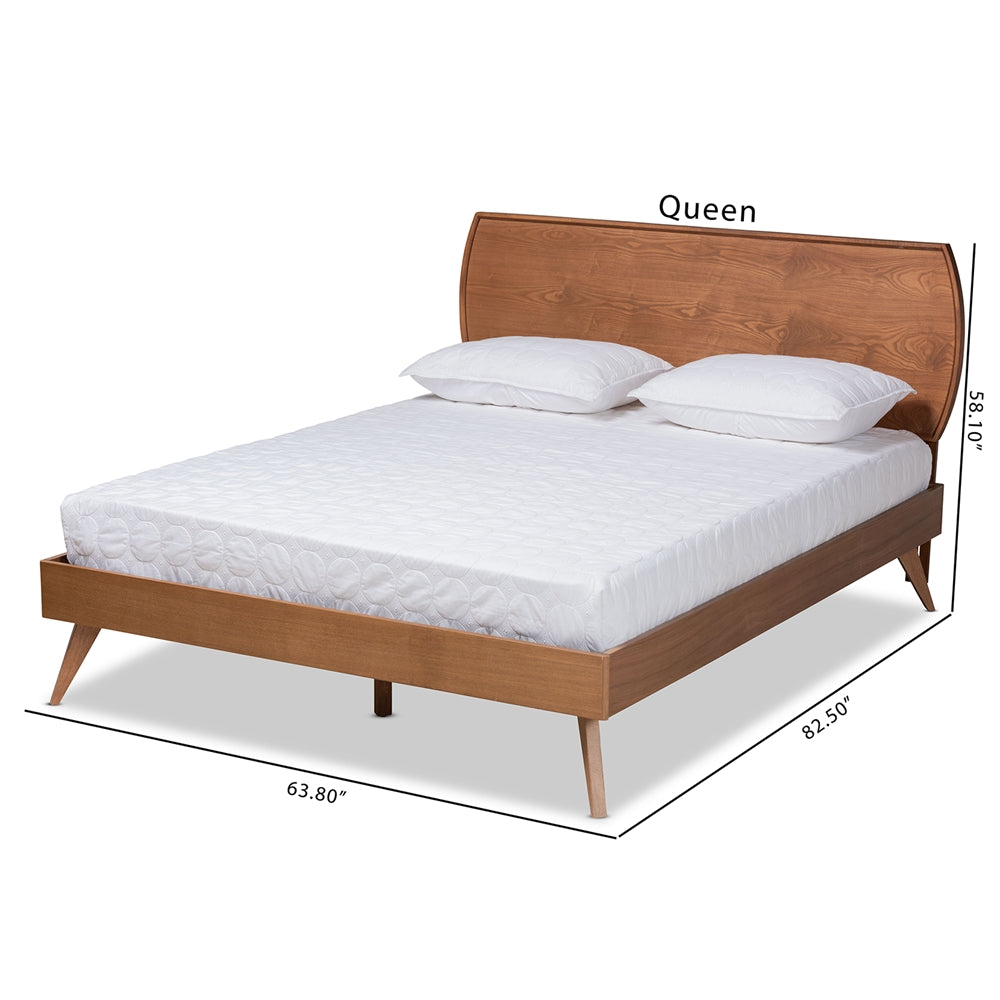 Alatar Aimi Collection Queen Size Walnut Wood Platform Bed – Mid-Century Modern Design