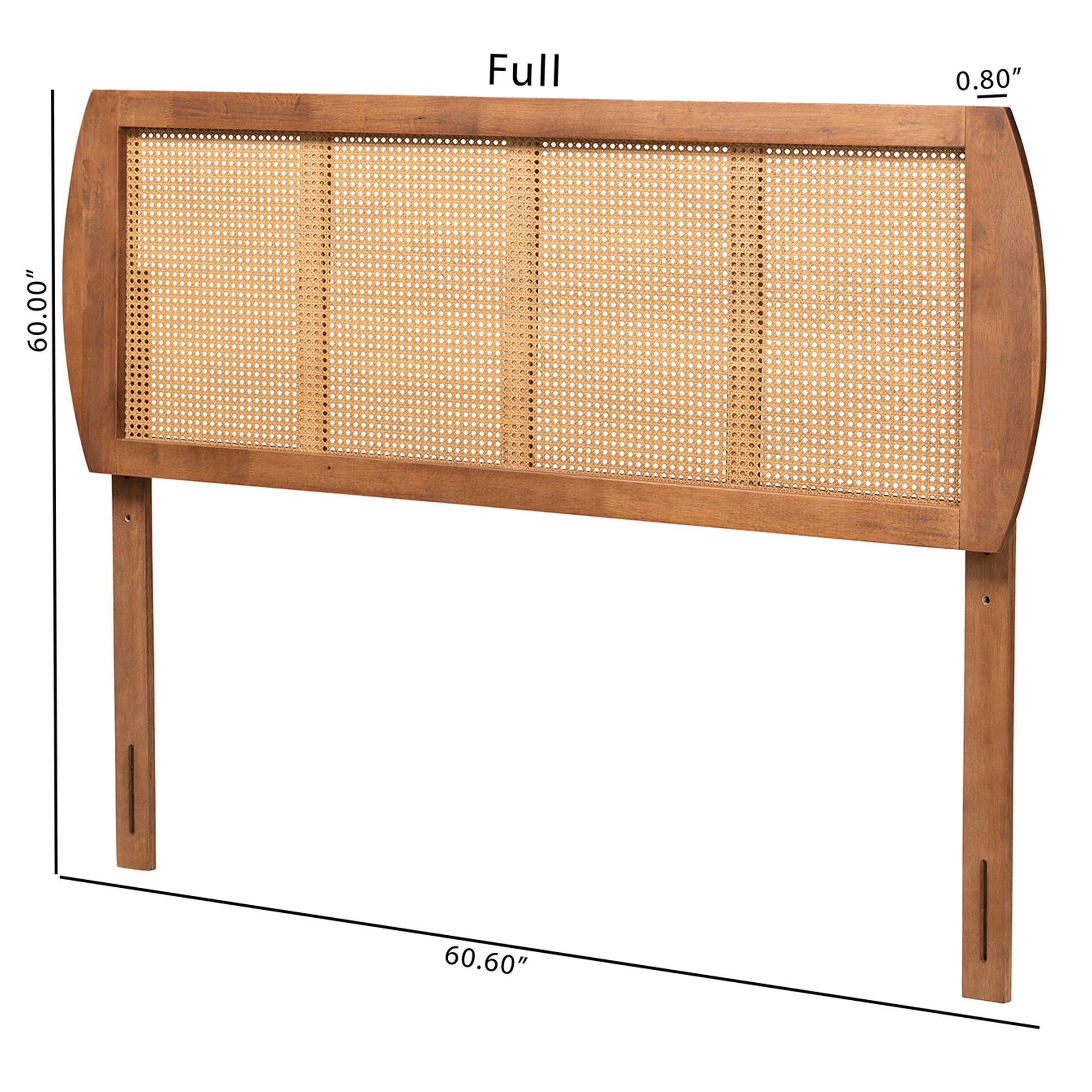 Harris Mid-Century Modern Ash Walnut Finished Wood and Synthetic Rattan Full Size Headboard