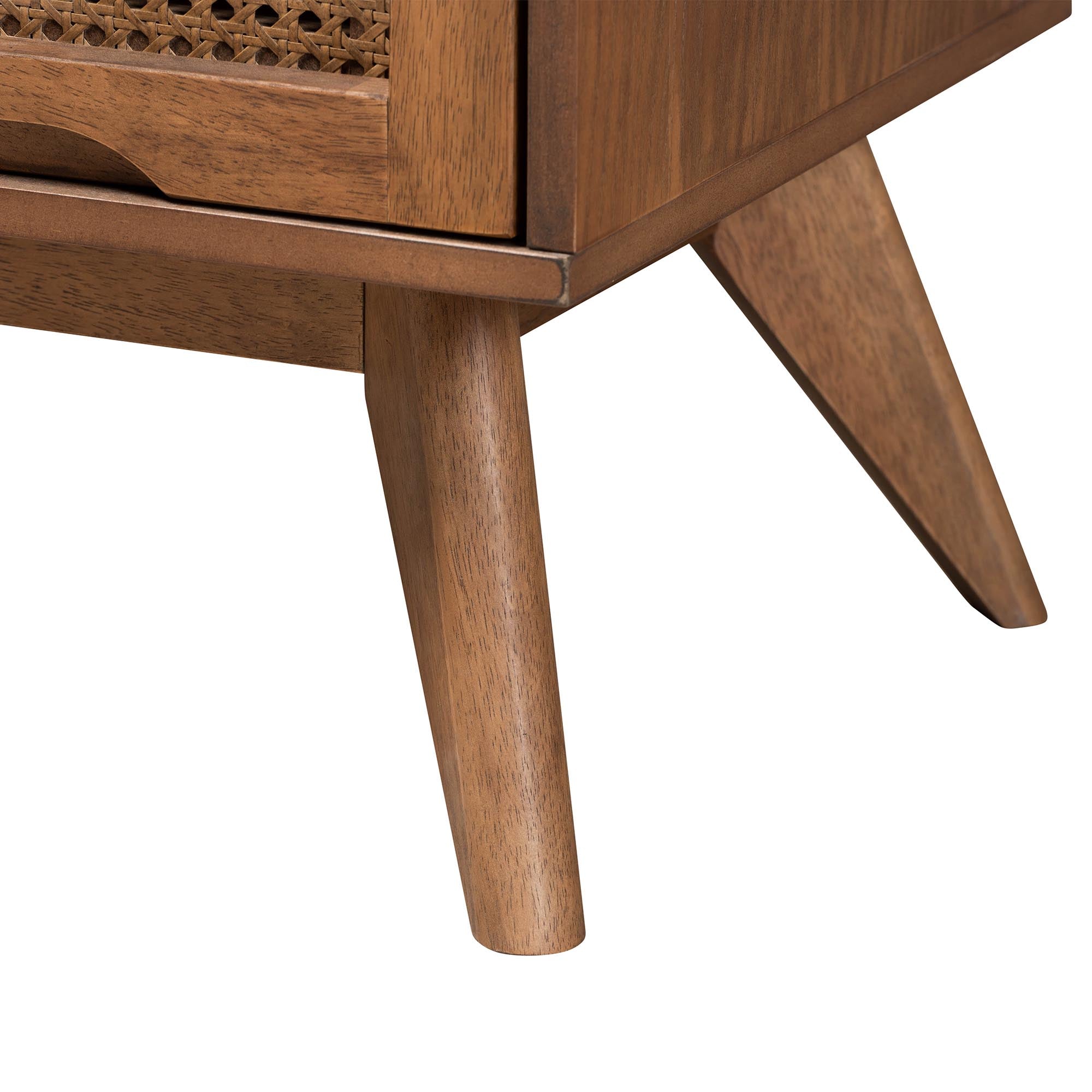 Asami Modern Walnut Brown Finished Wood And Woven Rattan King Size 5-Piece Bedroom Set