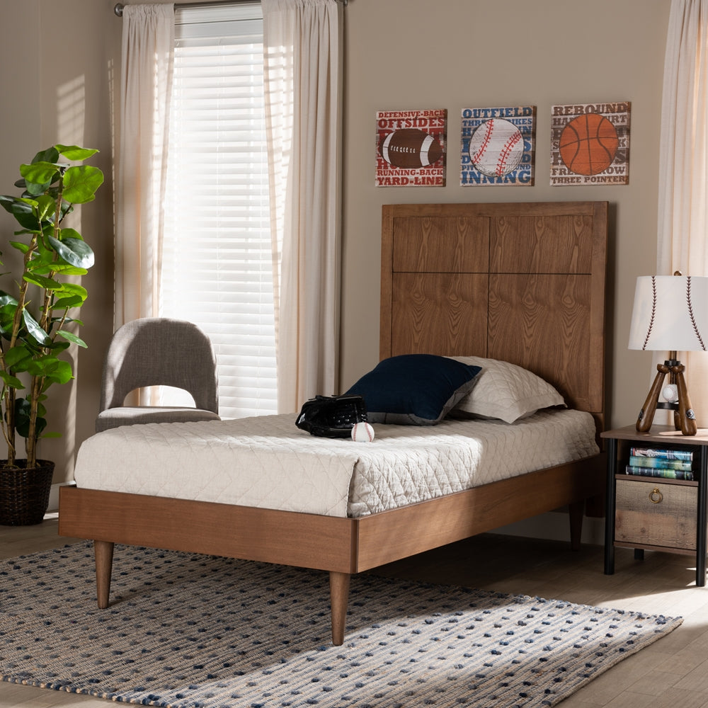 Rin Mid-Century Modern Walnut Brown Finished Wood Twin Size Platform Bed