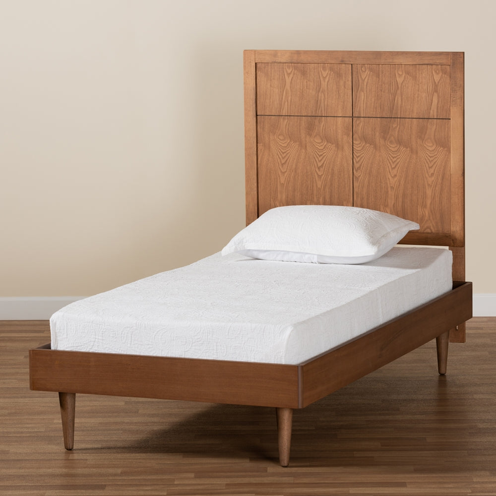 Rin Mid-Century Modern Walnut Brown Finished Wood Twin Size Platform Bed