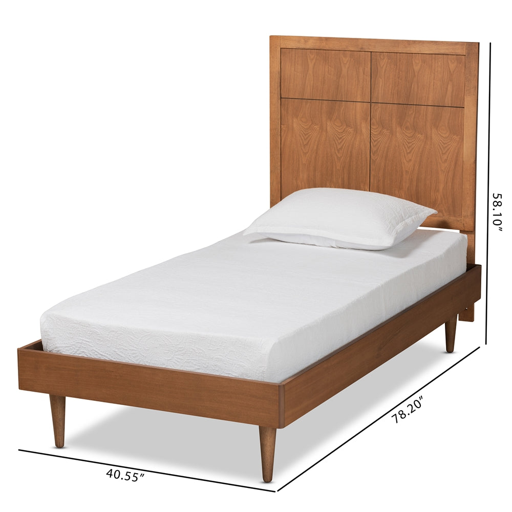 Rin Mid-Century Modern Walnut Brown Finished Wood Twin Size Platform Bed