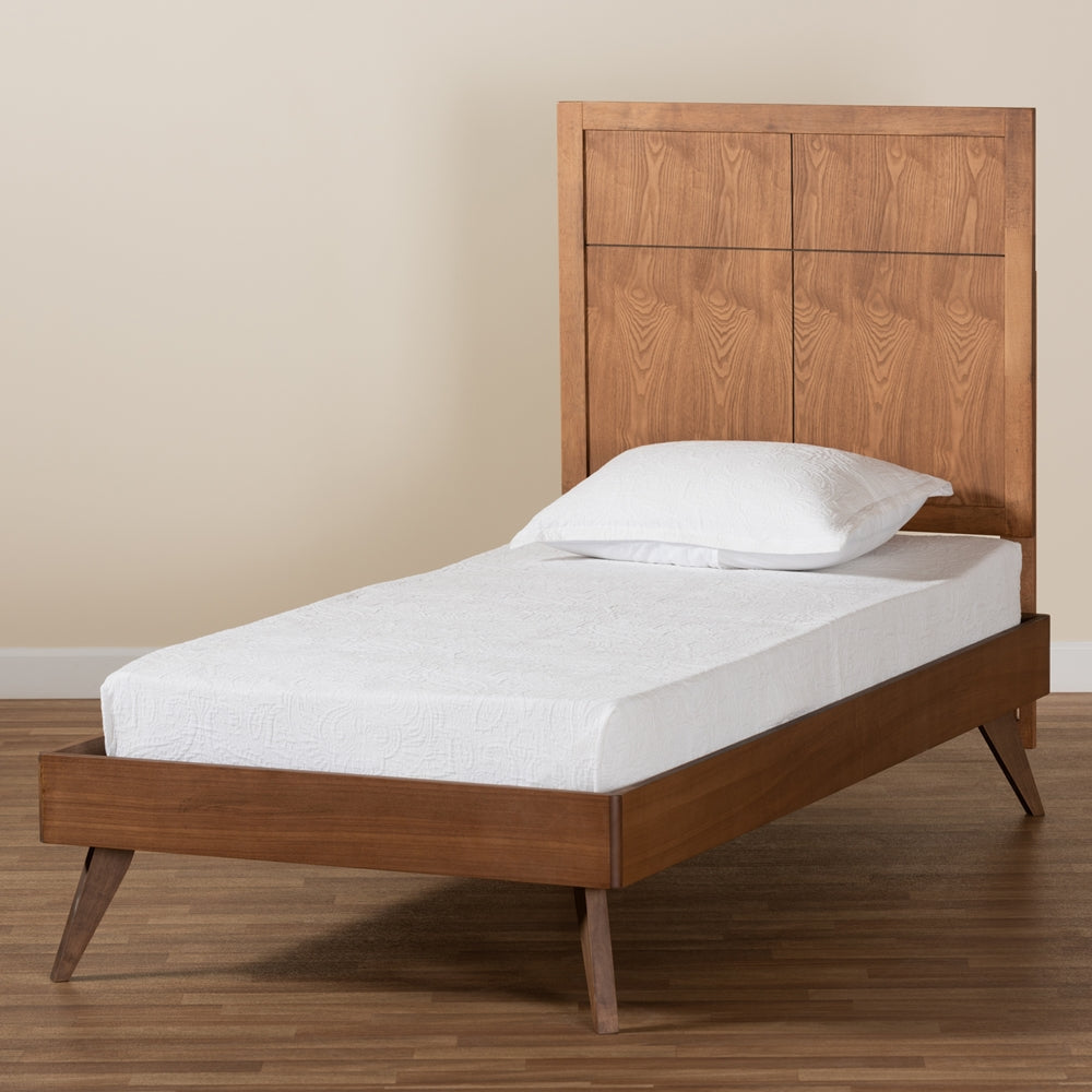 Noela Mid-Century Modern Walnut Brown Finished Wood Twin Size Platform Bed