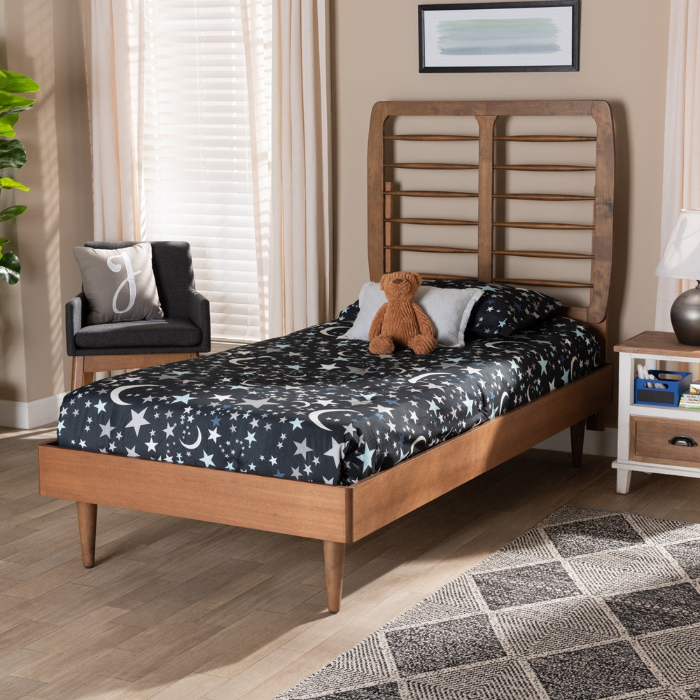 Rayna Mid-Century Modern Style Walnut Brown Finished Wood Twin Size Platform Bed