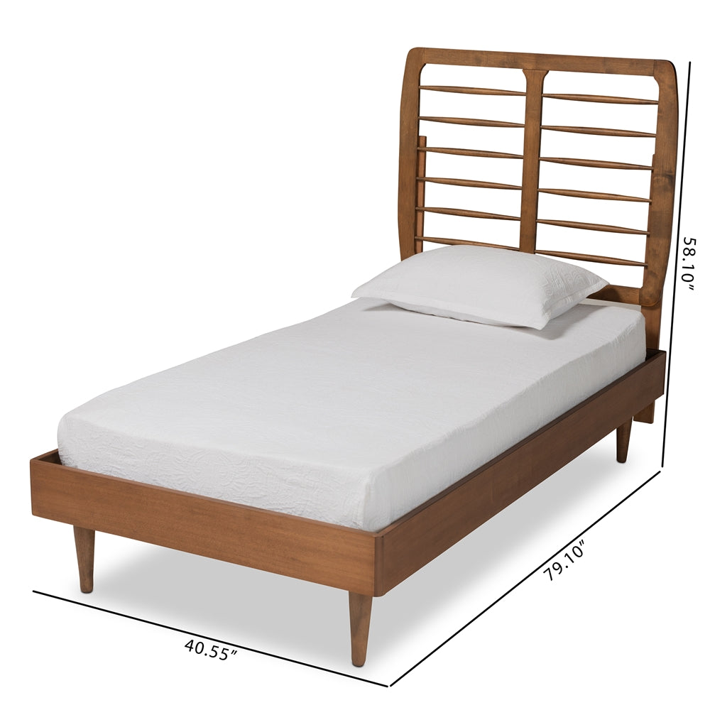 Rayna Mid-Century Modern Style Walnut Brown Finished Wood Twin Size Platform Bed