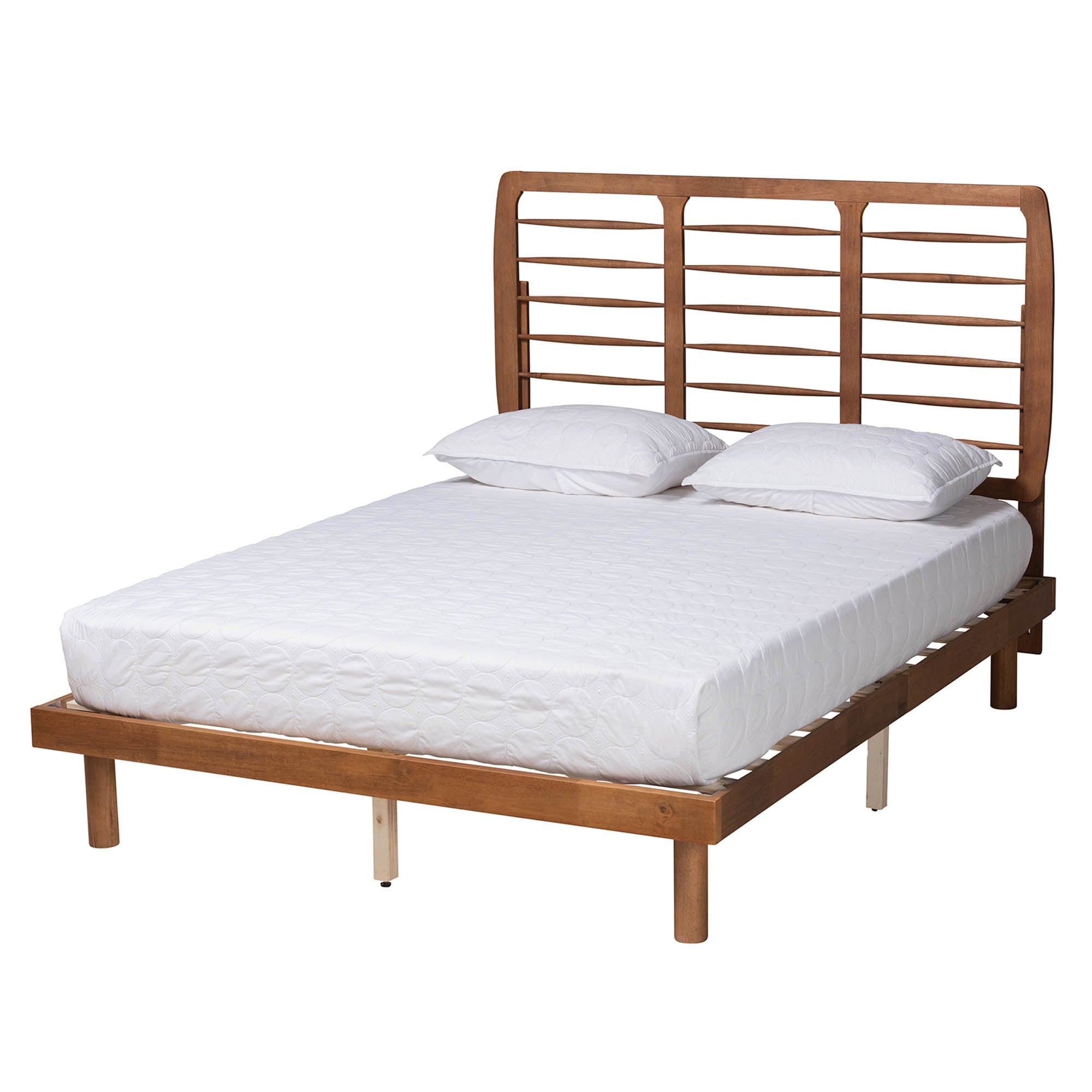 Kenny Full Size Mid-Century Platform Bed – Ash Walnut Finish with Rounded Legs