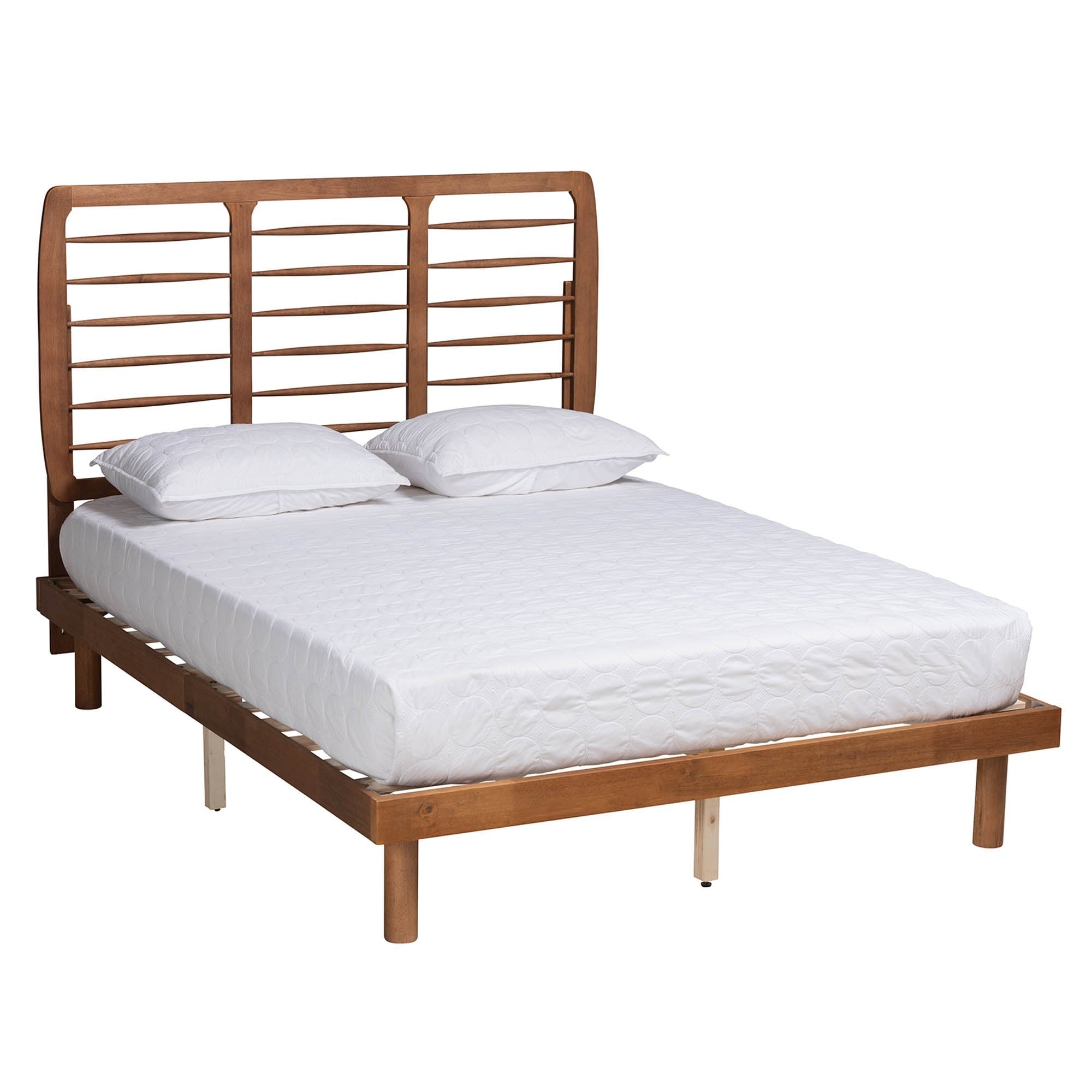 Patrice Queen Rubber Wood Platform Bed – Mid-Century Modern with Adjustable Height Headboard