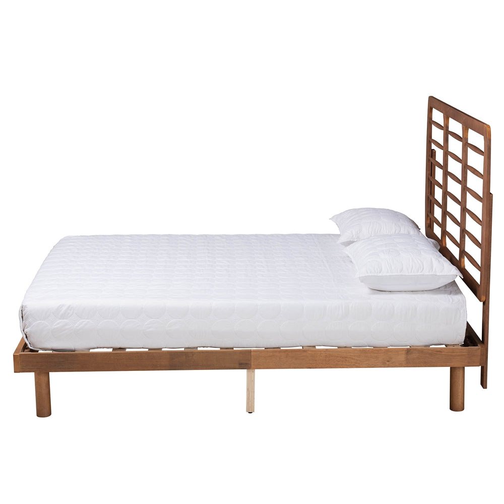 Patrice Queen Rubber Wood Platform Bed – Mid-Century Modern with Adjustable Height Headboard