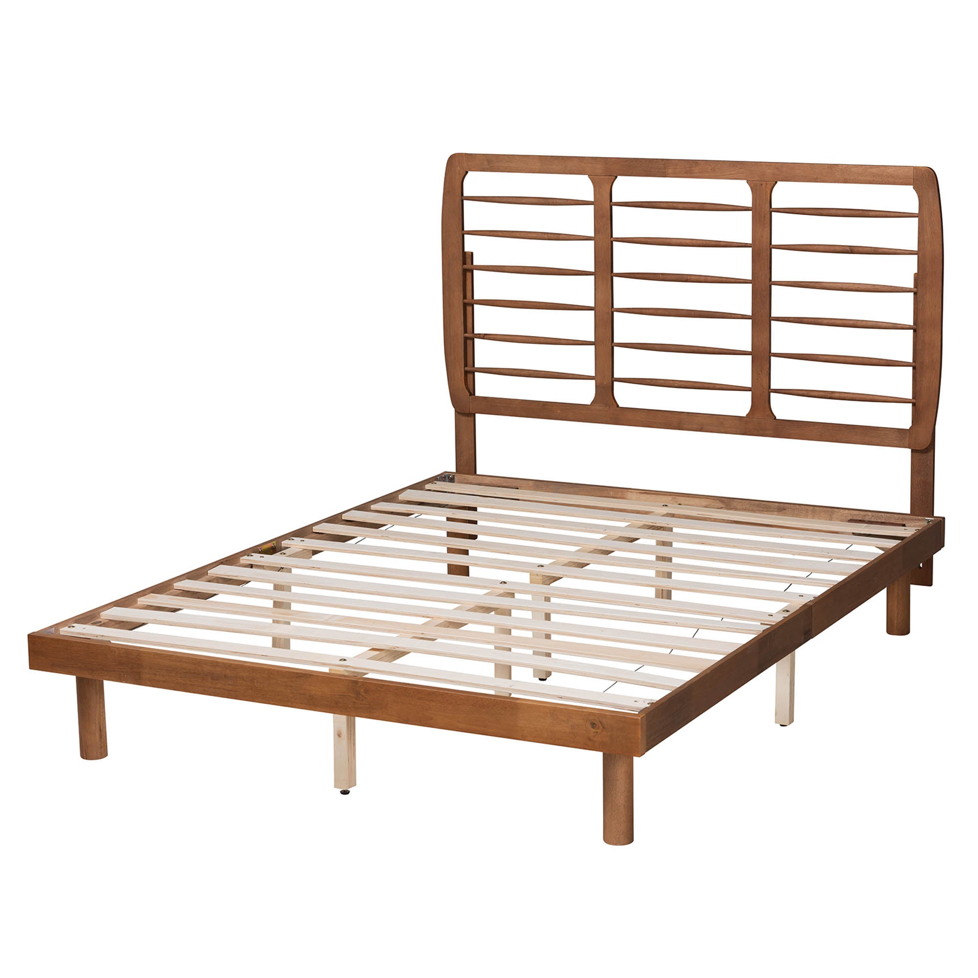 Patrice Queen Rubber Wood Platform Bed – Mid-Century Modern with Adjustable Height Headboard