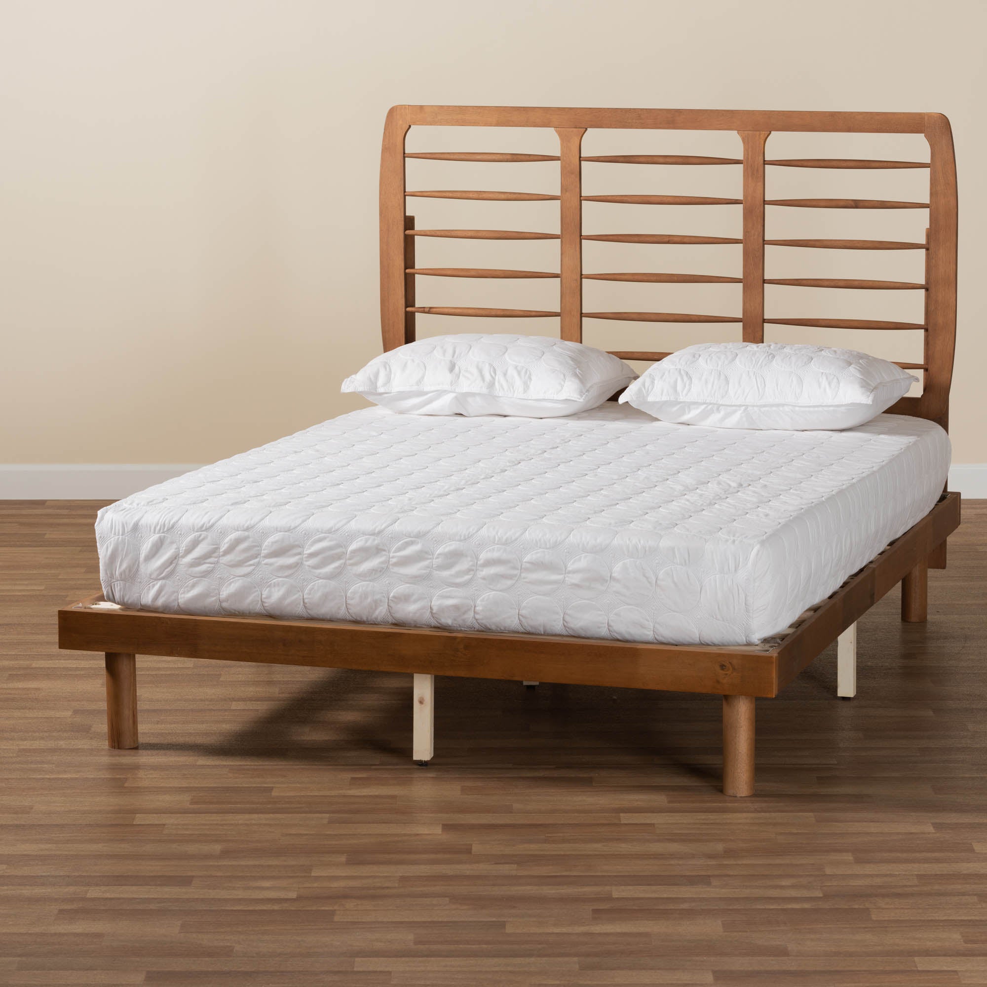 Kenny Full Size Mid-Century Platform Bed – Ash Walnut Finish with Rounded Legs